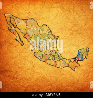 Emblema di Campeche membro sulla mappa con le divisioni amministrative e ai confini del Messico Foto Stock