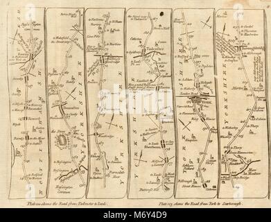 Doncaster Ferrybridge Tadcaster York Boroughbridge. KITCHIN road map 1767 Foto Stock