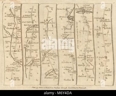 Northallerton Darlington Durham Newcastle upon Tyne. KITCHIN road map 1767 Foto Stock