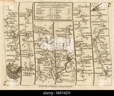 Londra Lewisham West Malling Maidstone Ashford Hythe. KITCHIN road map 1767 Foto Stock