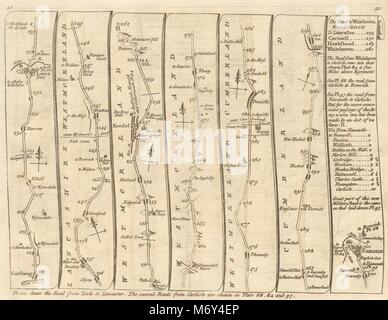 Garstang Lancaster Bolton Kendal Penrith Hesket Carlisle. KITCHIN road map 1767 Foto Stock