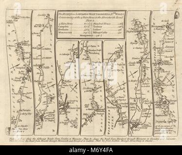 Chipping Campden Evesham Worcester Ludlow Montgomery. KITCHIN road map 1767 Foto Stock