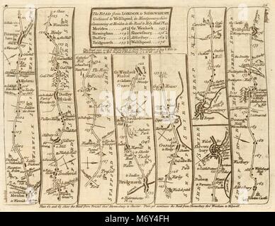 Birmingham Dudley Bridgnorth Shrewsbury Welshpool. KITCHIN road map 1767 Foto Stock
