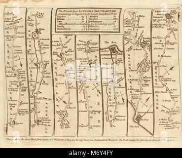 Bagshot Farnham Twyford Southampton Romsey Salisbury. KITCHIN road map 1767 Foto Stock
