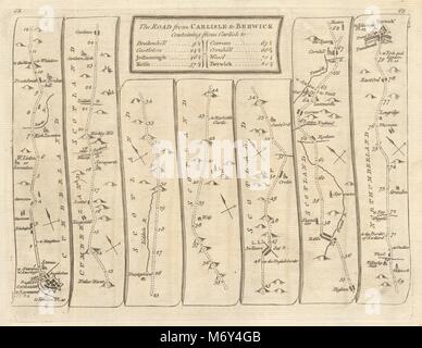 Carlisle Brackenhill Jedburgh Kelso Berwick-upon-Tweed. KITCHIN road map 1767 Foto Stock