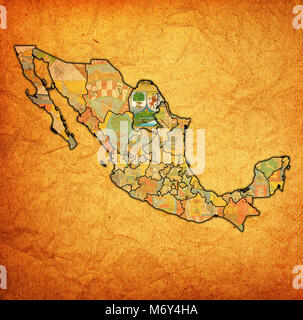 Emblema di Coahuila stato sulla mappa con le divisioni amministrative e ai confini del Messico Foto Stock