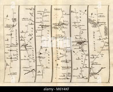 Doncaster Ferrybridge Tadcaster York Boroughbridge SENEX #7 road map 1719 Foto Stock