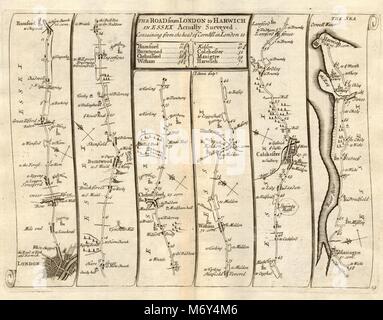 London Stratford Romford Chelmsford Colchester Harwich SENEX #19 road map 1719 Foto Stock