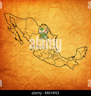 Emblema di Coahuila stato sulla mappa con le divisioni amministrative e ai confini del Messico Foto Stock