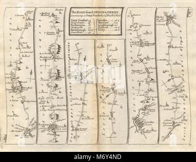 Stony Stratford Northampton Leicester Loughborough Derby SENEX #40 road map 1719 Foto Stock