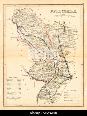 DERBYSHIRE county map da ARCHER & DUGDALE. Il Peak District. Interrogazione colloca 1845 Foto Stock