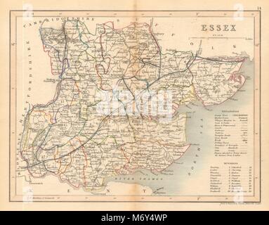 ESSEX county map da ARCHER & DUGDALE. Sedi canali seggi 1845 vecchio Foto Stock