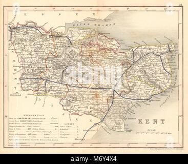 KENT mappa da ARCHER & DUGDALE. Sedi canali seggi 1845 antica Foto Stock