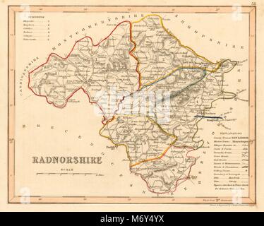 RADNORSHIRE county map da ARCHER & DUGDALE. Sedi canali seggi 1845 Foto Stock