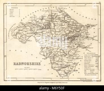 RADNORSHIRE county map da DUGDALE/Archer. Sedi canali seggi 1845 Foto Stock