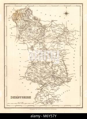 Antica mappa della contea del Derbyshire da Walker & Creighton per Lewis c1840 vecchio Foto Stock