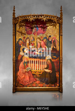 Gotico pannello dipinto della scena della Natività da Taddeo Gabbi di Firenze, circa 1325, tempera e foglia oro su legno. Museo Nazionale di Arte Catalana, Bar Foto Stock