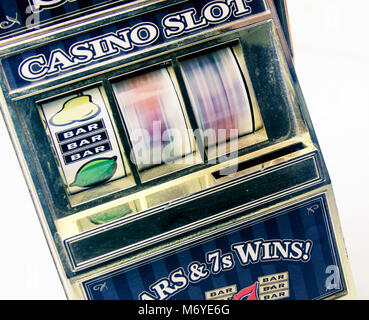 Retrò toy slot machine la filatura per vincere Foto Stock