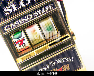 Retrò toy slot machine la filatura per vincere Foto Stock