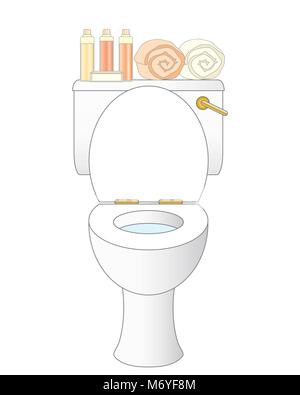 Una illustrazione vettoriale in formato eps 10 formato di un bianco pulito Bagno con articoli da bagno e asciugamani puliti arrotolati su sfondo bianco Illustrazione Vettoriale