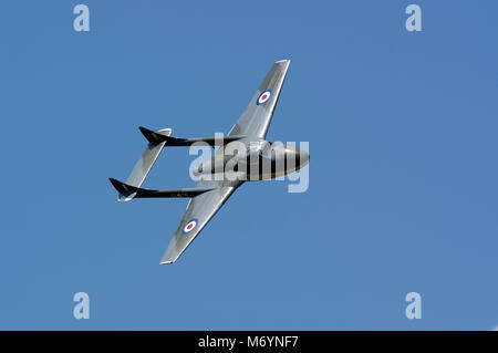 De Havilland DH-100, Vampire, G-HELV, Coventry Airport, Inghilterra Regno Unito, Foto Stock