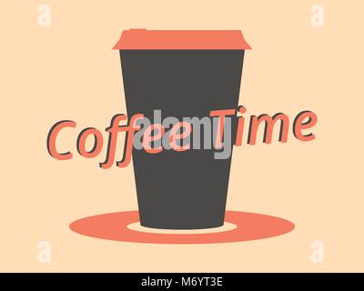 Tempo di caffè, tazza di caffè. Colore nero e rosso, in stile retrò. Illustrazione Vettoriale Illustrazione Vettoriale