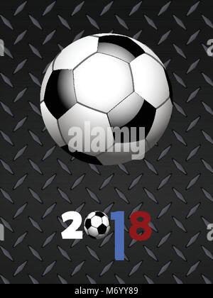 3D illustrazione del calcio su nero metallico piatto di diamante e di elementi decorativi 2018 con bandiera russa di colori Illustrazione Vettoriale