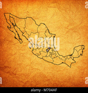 Emblema di Queretaro membro sulla mappa con le divisioni amministrative e ai confini del Messico Foto Stock