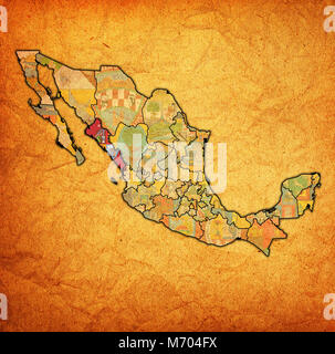 Emblema di Sinaloa membro sulla mappa con le divisioni amministrative e ai confini del Messico Foto Stock