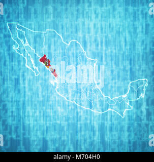 Emblema di Sinaloa membro sulla mappa con le divisioni amministrative e ai confini del Messico Foto Stock