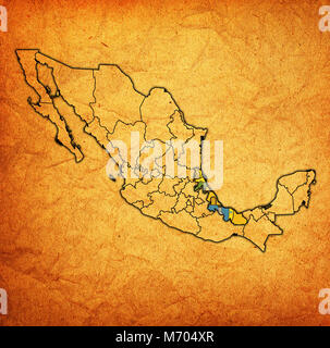 Emblema di Veracruz stato sulla mappa con le divisioni amministrative e ai confini del Messico Foto Stock