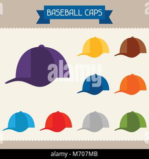 I cappelli da baseball modelli colorati per il design in stile piatto Illustrazione Vettoriale