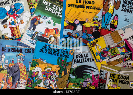 Collezione di custodie colorate del fiammingo fumetti Nero dal belga comic book creator / fumettista Marc Sleen Foto Stock