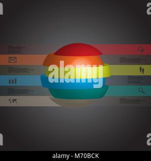 3D illustrazione modello infografico con motivo di fettine di palla a sei parti a colori che sono impilati con elementi spostati. Segno semplice e il testo è in Illustrazione Vettoriale