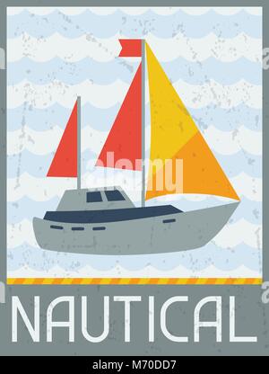 Nautiche. Poster retrò in flat uno stile di design Illustrazione Vettoriale