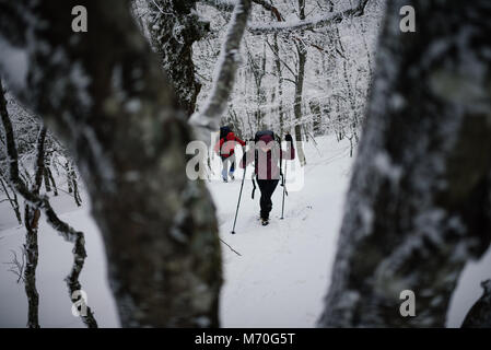 La gente in montagna in inverno Foto Stock