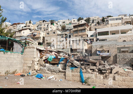 Gerusalemme, Israele, 24 Ottobre 2010: architettura densa del quartiere arabo di Silwan, a sud di Gerusalemme la città vecchia. Silwan è uno dei pochissimi ne Foto Stock