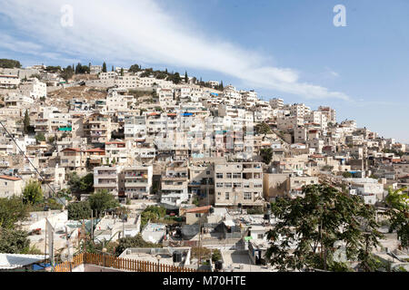 Gerusalemme, Israele, 24 Ottobre 2010: architettura densa del quartiere arabo di Silwan, a sud di Gerusalemme la città vecchia. Silwan è uno dei pochissimi ne Foto Stock