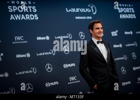 Monte Carlo, Monaco. Il 27 febbraio, 2018. Roger Federer (tennis). GES/ Allgemein/ Laureus World Sports Awards 2018: Preisverleihung, 27.02.2018 Allgemein: Laureus World Sport Awards 2018: cerimonia di premiazione, Monaco, 27 febbraio 2018 |utilizzo del credito in tutto il mondo: dpa/Alamy Live News Foto Stock