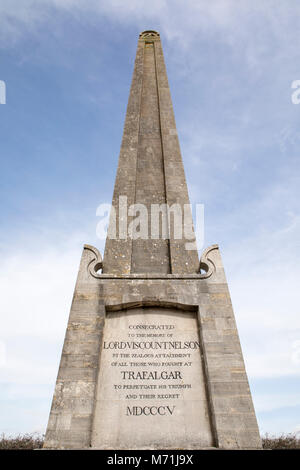 Monumento Nelson sulla sommità della collina di Portsdown vicino a Portsmouth. Omaggio di superstiti della battaglia di Trafalgar al loro leader. Foto Stock