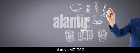 Rete di server doodle essendo disegnato da imprenditore il lato Foto Stock