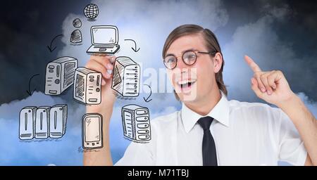 Rete di server doodle essendo disegnato da imprenditore il lato Foto Stock