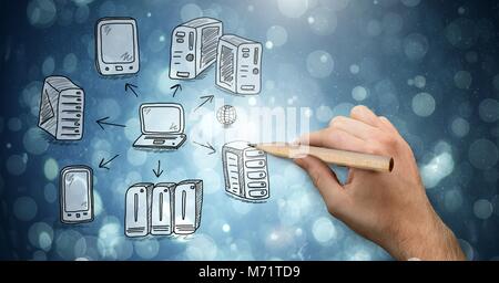 Rete di server doodle essendo disegnato a mano Foto Stock