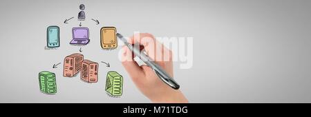 Rete di server doodle essendo disegnato a mano Foto Stock