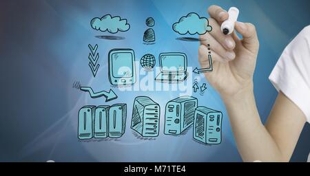 Rete di server doodle essendo disegnato a mano Foto Stock