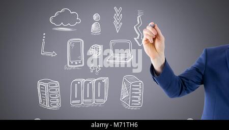 Rete di server doodle essendo disegnato da imprenditore il lato Foto Stock