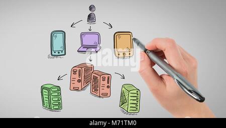 Rete di server doodle essendo disegnato a mano Foto Stock