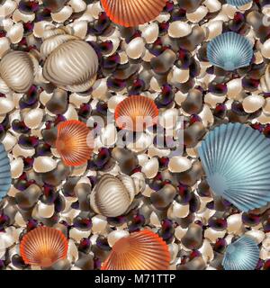 Ocean Shore con colorate pietre di mare. Mare Sassi con gusci seamless pattern di forme diverse. 10 eps Illustrazione Vettoriale
