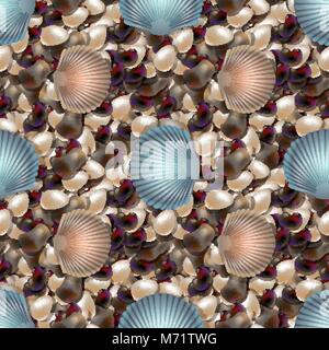 Ocean Shore con colorate pietre di mare. Mare Sassi con gusci seamless pattern di forme diverse. 10 eps Illustrazione Vettoriale