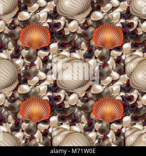 Ocean Shore con colorate pietre di mare. Mare Sassi con gusci seamless pattern di forme diverse. 10 eps Illustrazione Vettoriale